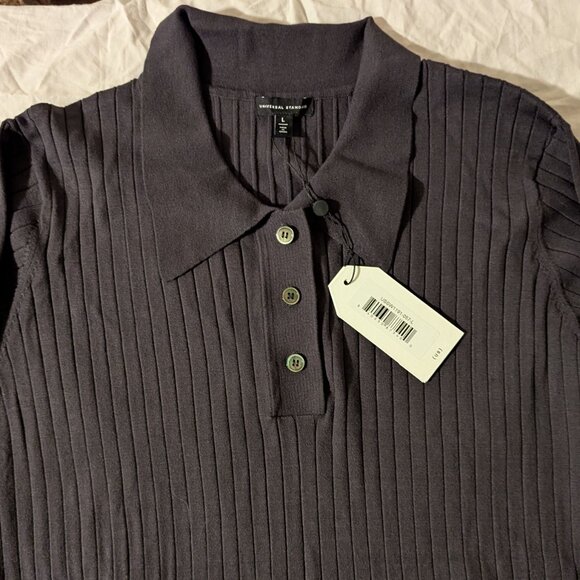 Universal Standard Retro Ribbed Knit Polo Top Graphite Gray Size L 22/24 NWT - Picture 6 of 9